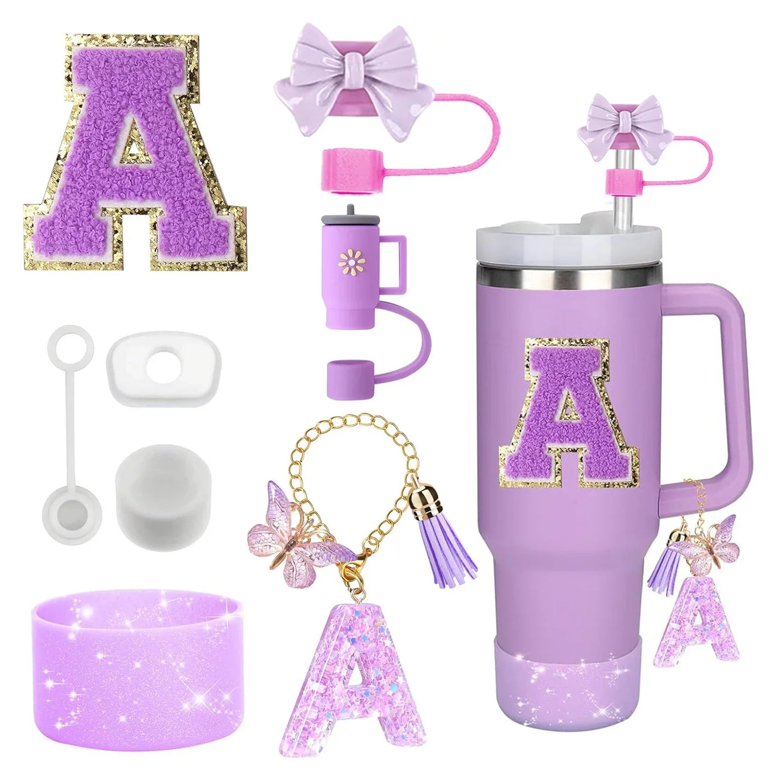 Purple Accessories Set for Stanley Cup 30oz 40oz tumbler Silicone Straw (8PCS) beunik