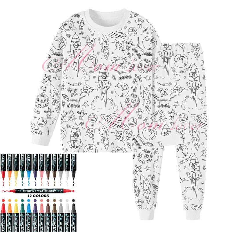 DIY Pajamas Kids Sketch Colorful Pajama Set Kids Art Color Your Own beunik