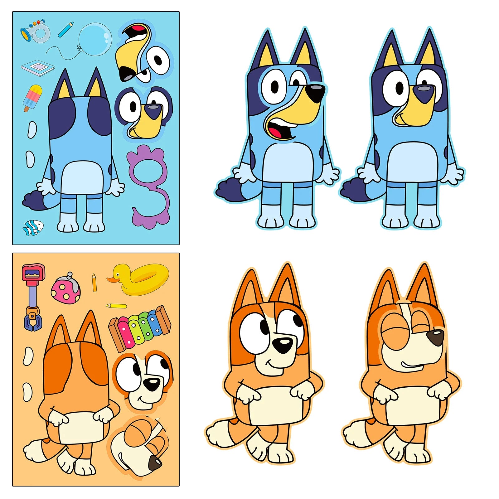 6/12 Sheets Bluey Family Cartoon Puzzle Stickers