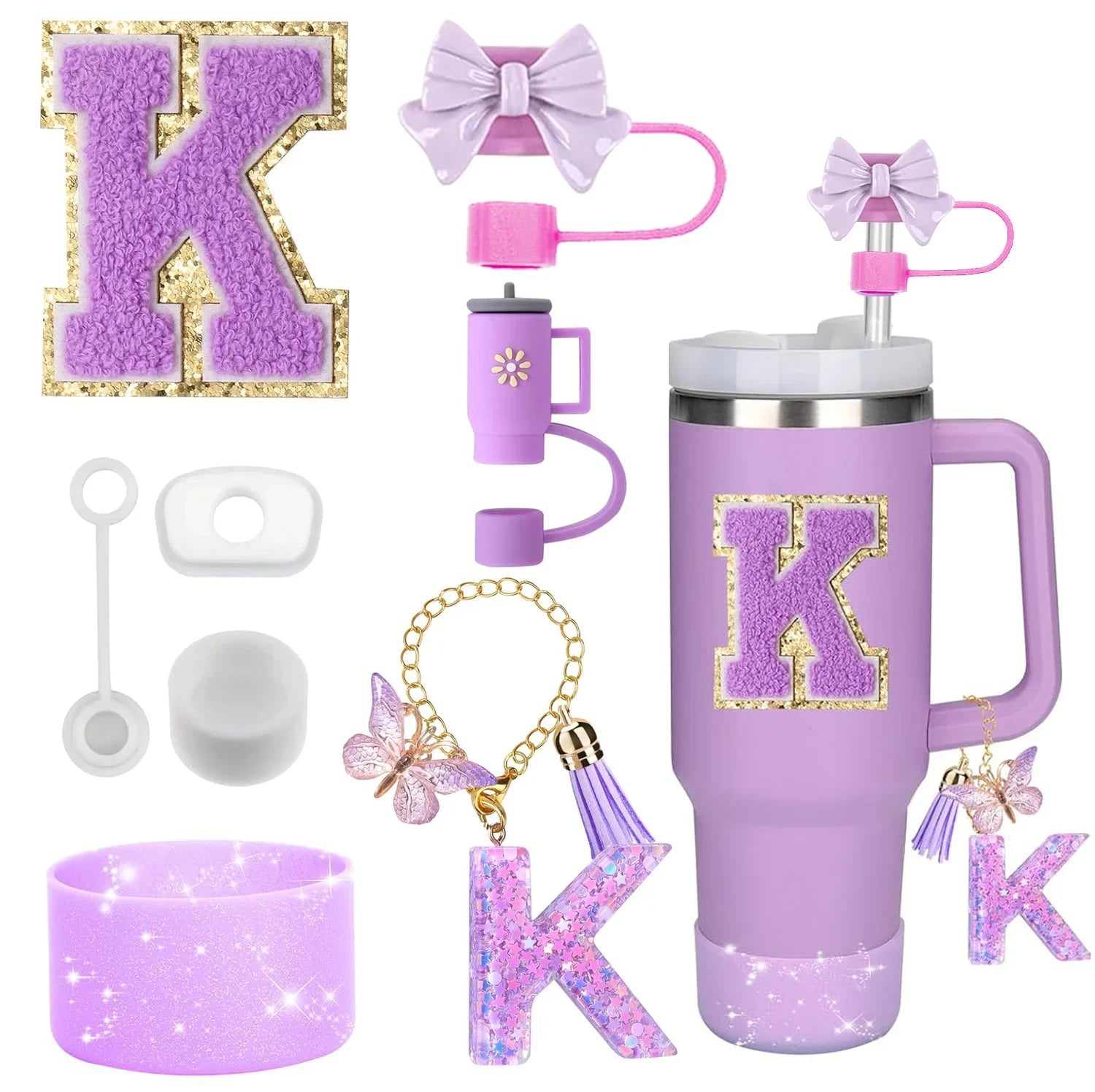Purple Accessories Set for Stanley Cup 30oz 40oz tumbler Silicone Straw (8PCS) beunik