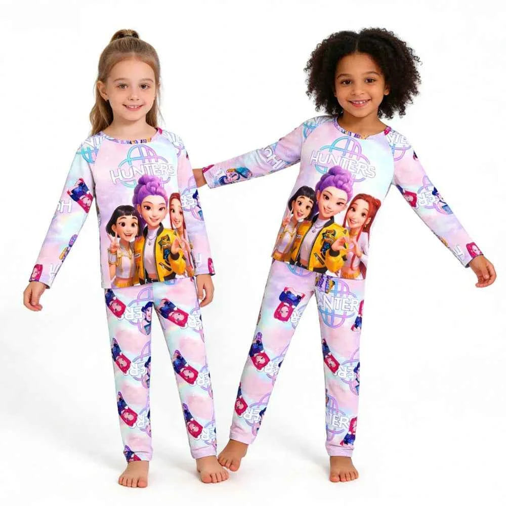 Kpop Long Sleeve Pyjama Set – 2 Piece Soft Cartoon Sleepwear (Ages 3–14)
