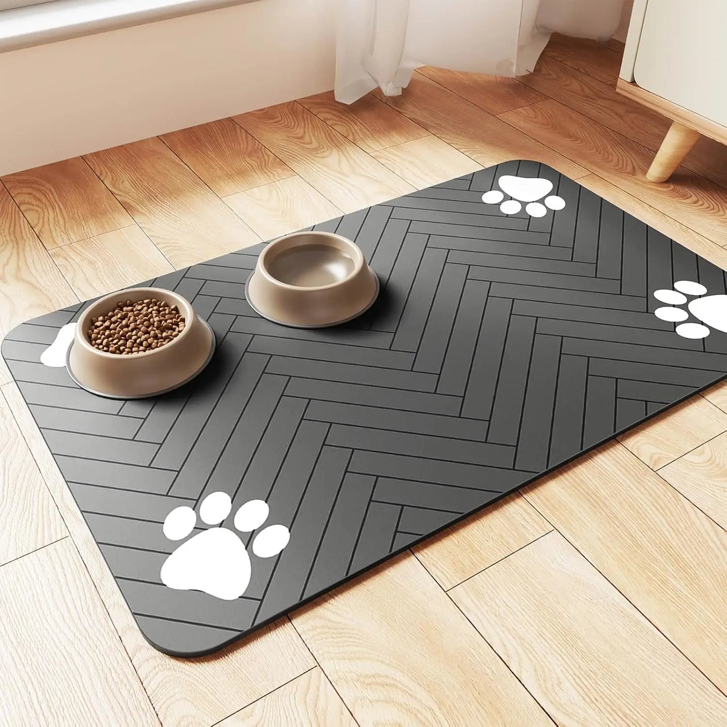 Pet Feeding Mat-Absorbent Pet Placemat for Food and Water Bowl, with Waterproof Rubber Backing beunik