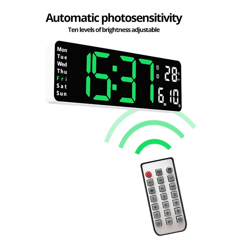 Large LED Digital Wall Clock Wall Mounted Remote Control