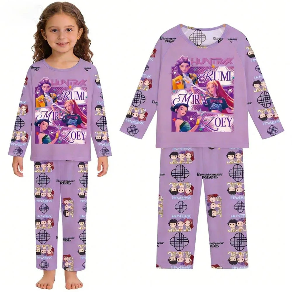 Kpop Long Sleeve Pyjama Set – 2 Piece Soft Cartoon Sleepwear (Ages 3–14)