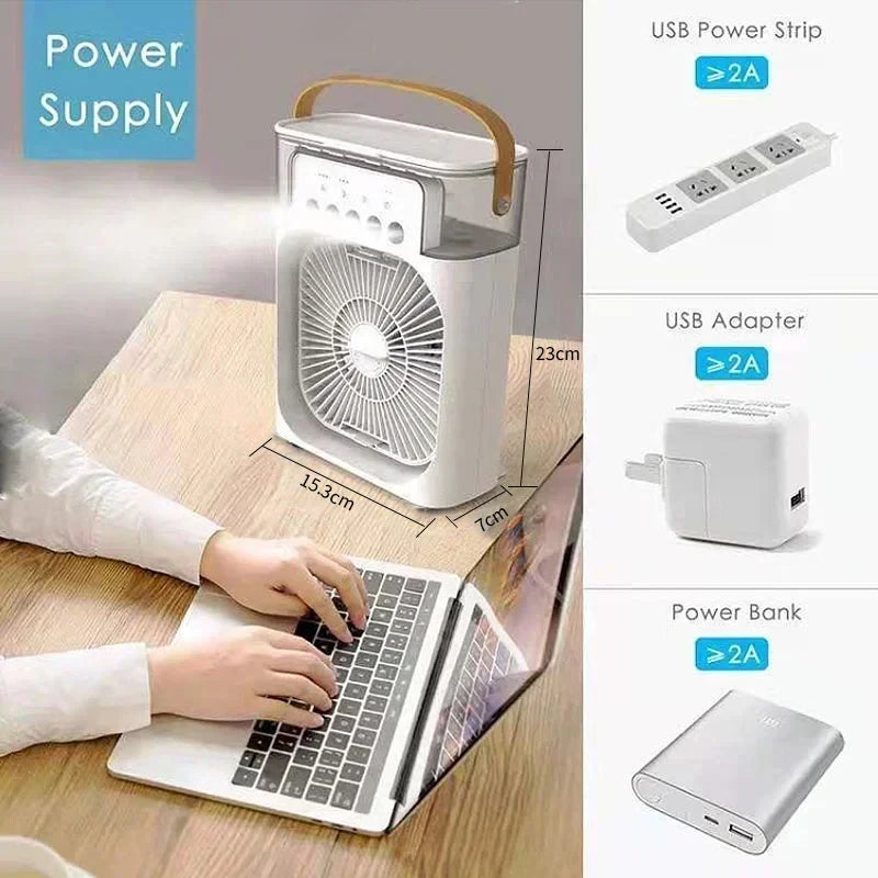 3-in-1 Portable Air Cooler Fan – Mini Air Conditioner, Humidifier & LED Night Light for Home or Office beunik