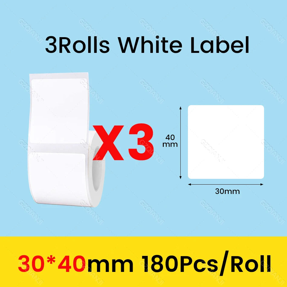 NiiMbot Label Rolls – Waterproof, Anti‑Oil, Tear‑Resistant White Stickers (3/5/10 Pack)