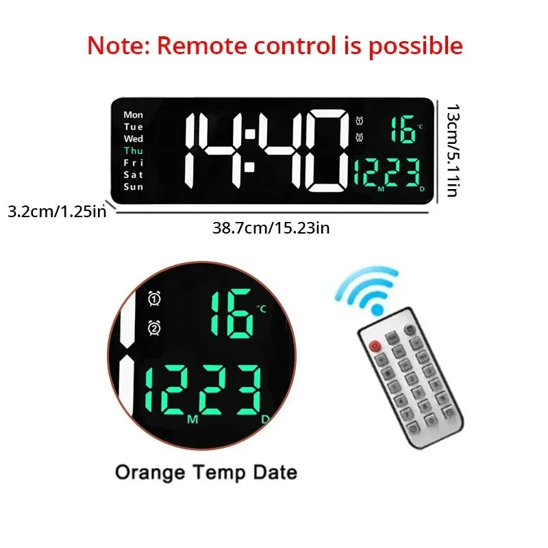 Large LED Digital Wall Clock Wall Mounted Remote Control
