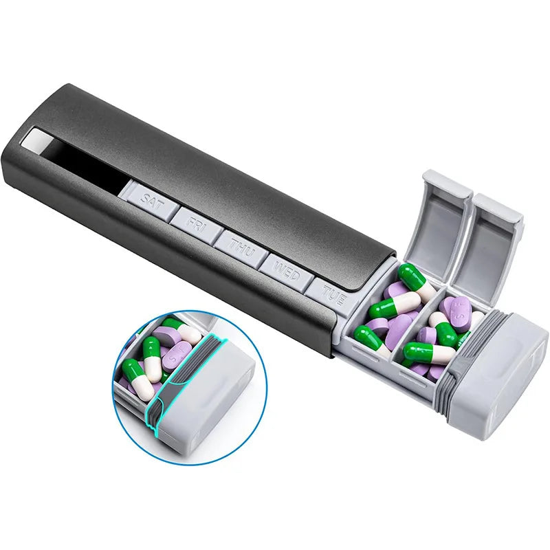 Pop-Open Pill Organizer – Aluminium Travel Case