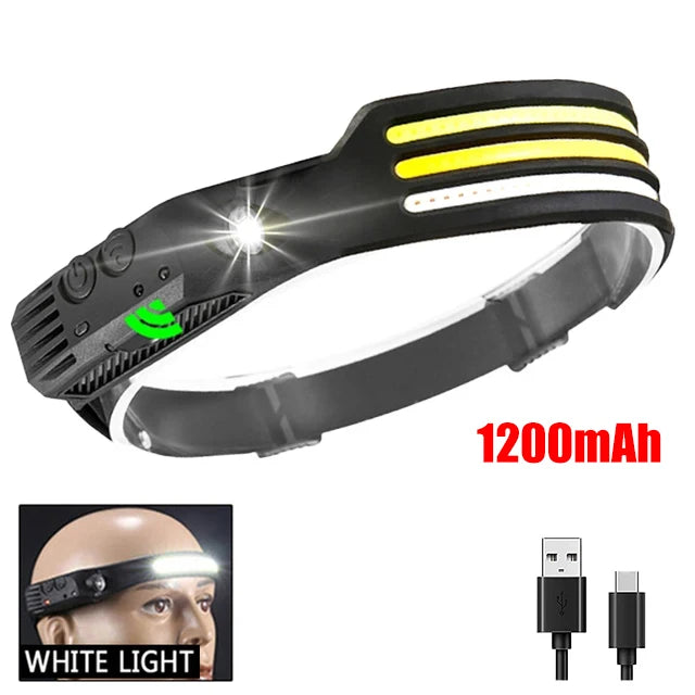LED Headlamp Built-in Battery USB Rechargeable Flashlight Outdoor Camping Fishing Sensor beunik