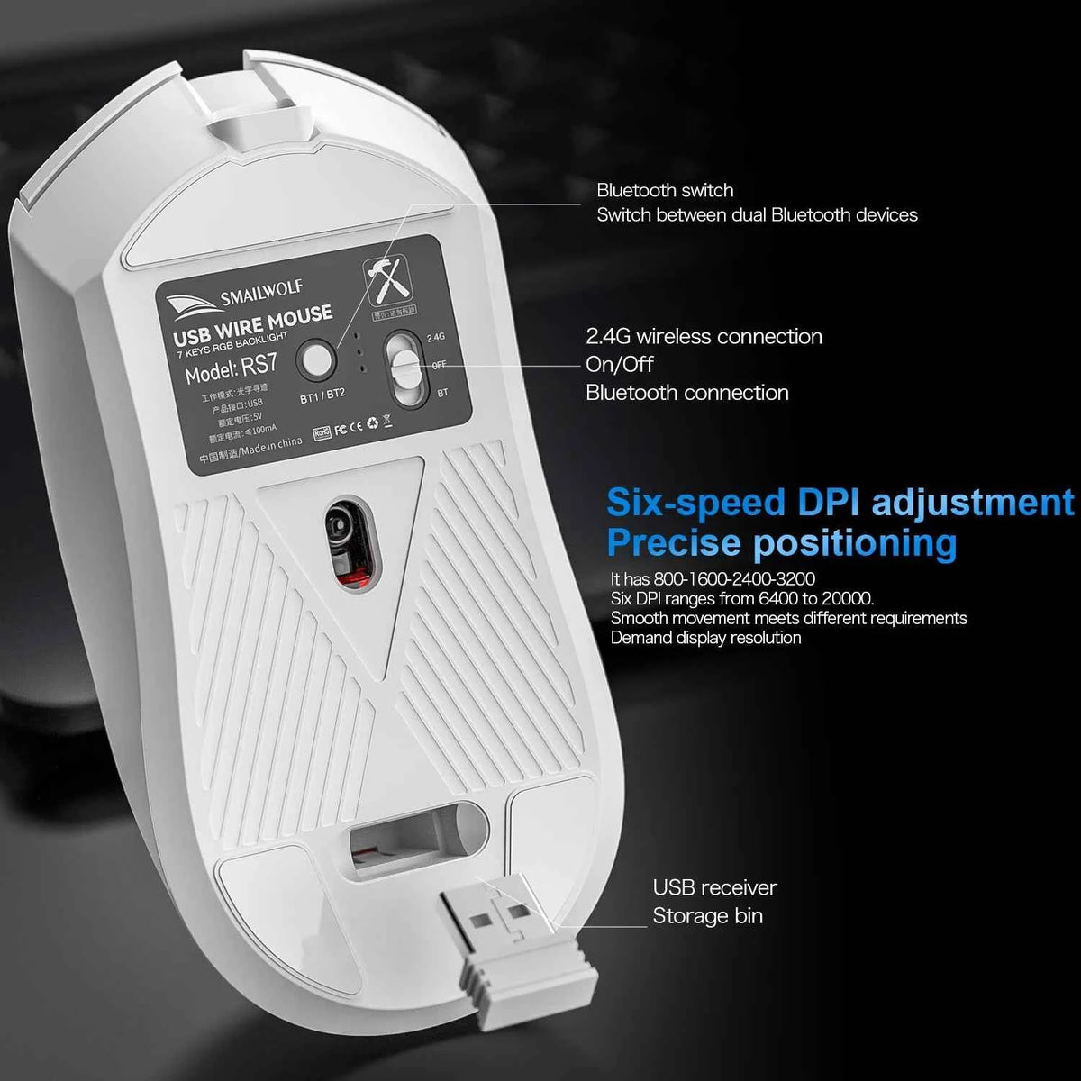 SMAILWOLF RS7 Bluetooth wireless gaming mouse PAW3311