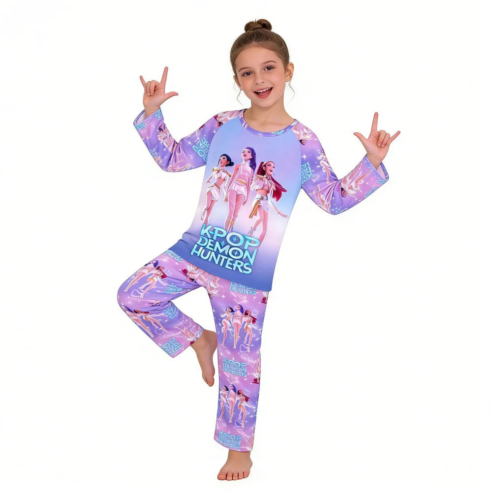 Kpop Long Sleeve Pyjama Set – 2 Piece Soft Cartoon Sleepwear (Ages 3–14)
