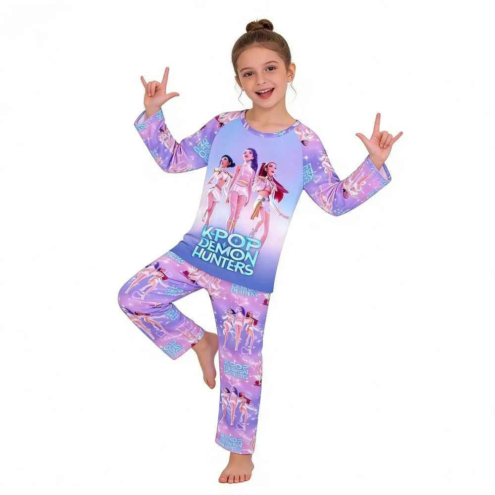 Kpop Long Sleeve Pyjama Set – 2 Piece Soft Cartoon Sleepwear (Ages 3–14)