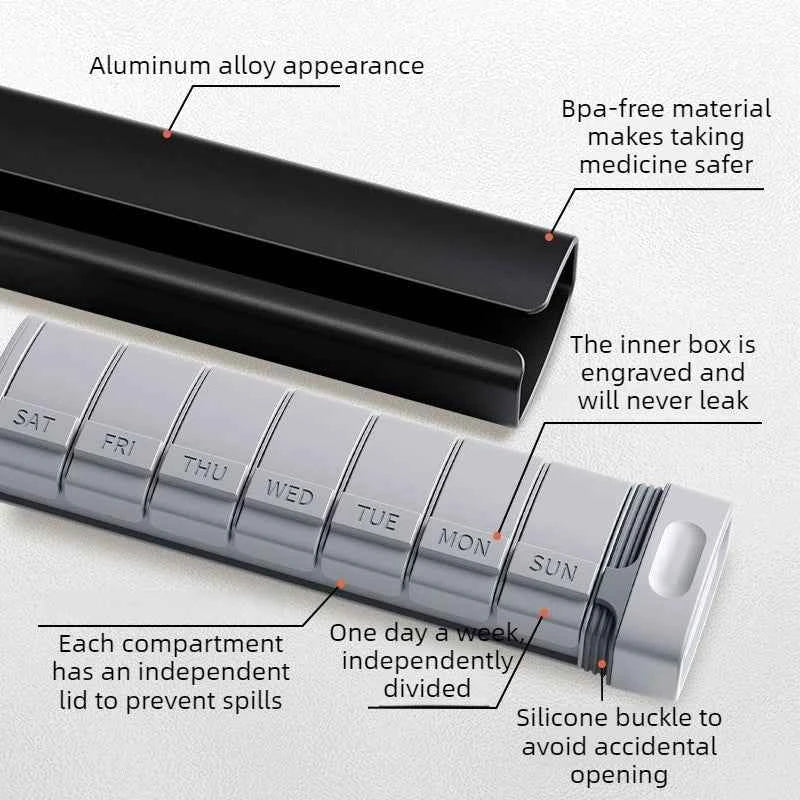 Pop-Open Pill Organizer – Aluminium Travel Case