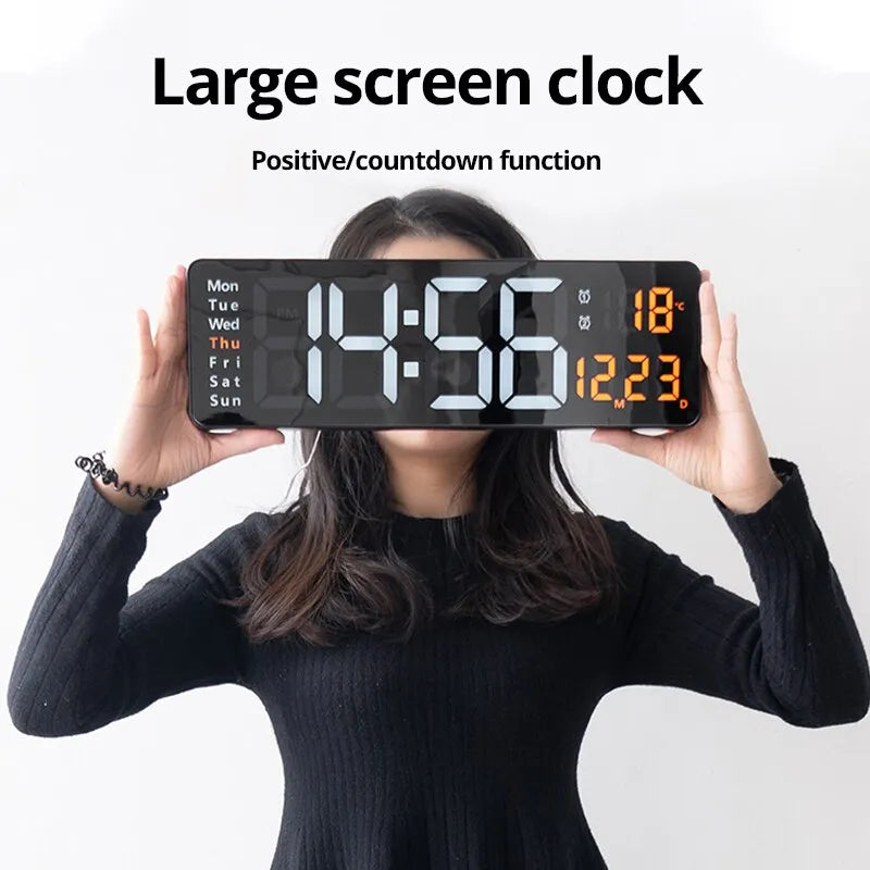 Large LED Digital Wall Clock Wall Mounted Remote Control