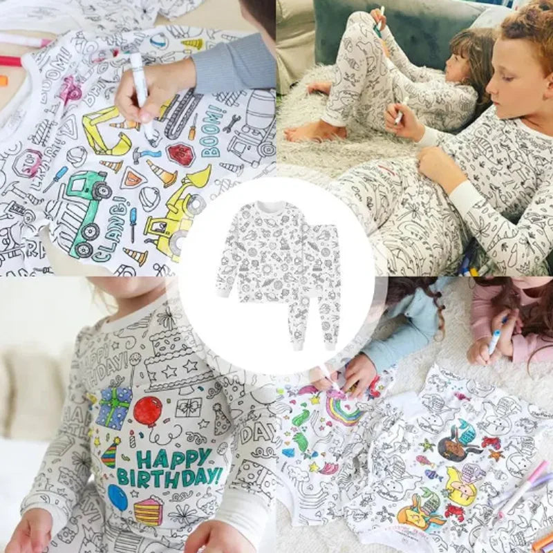DIY Pajamas Kids Sketch Colorful Pajama Set Kids Art Color Your Own beunik