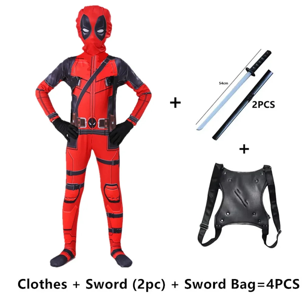 Kids Deadpool Bodysuit Superhero Cosplay Jumpsuit beunik