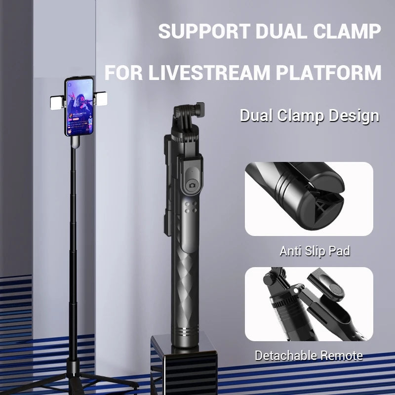 Wireless Selfie Stick Tripod Stand Foldable Monopod With Led Light (1750mm) beunik
