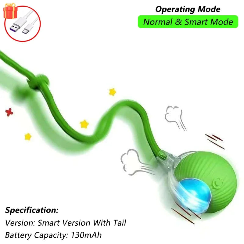 Cat Interactive Ball Toy Automatic Rolling Ball Faux Tail Rechargeable Smart Pet Electric Toy
