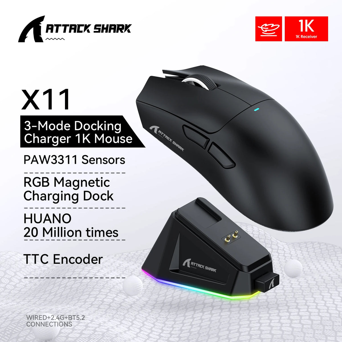 Attack Shark X11 X11SE Wireless Gaming Mouse 3-Mode (PAW3311, 22000DPI, 400IPS) beunik