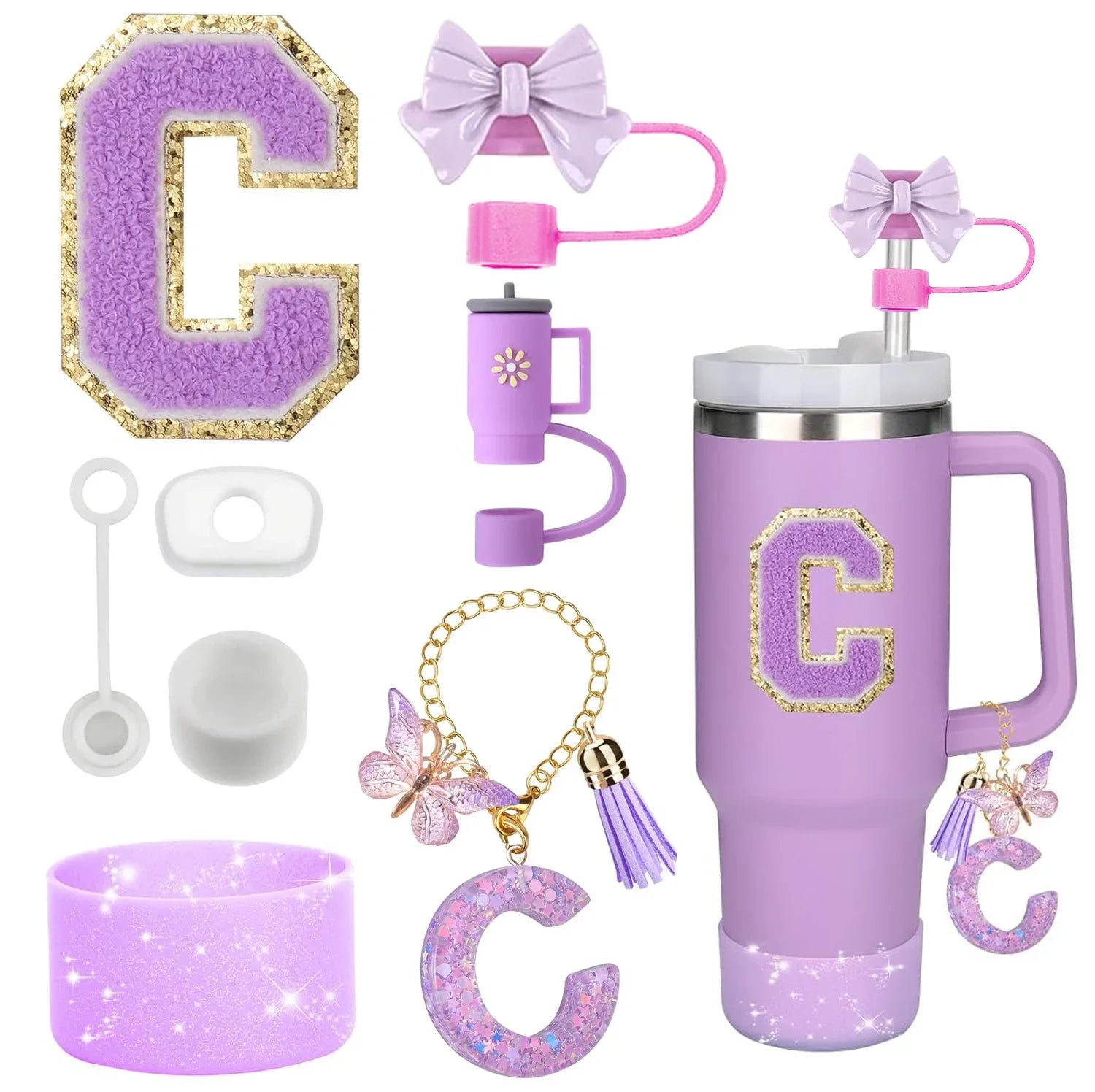 Purple Accessories Set for Stanley Cup 30oz 40oz tumbler Silicone Straw (8PCS) beunik