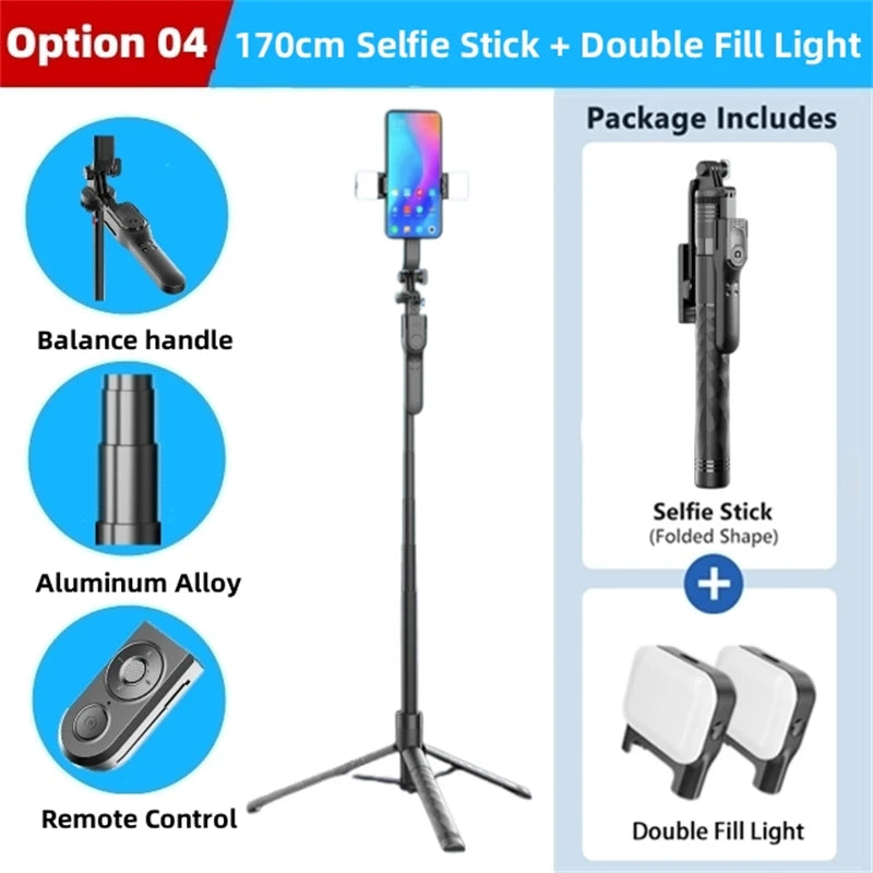 Wireless Selfie Stick Tripod Stand Foldable Monopod With Led Light (1750mm) beunik
