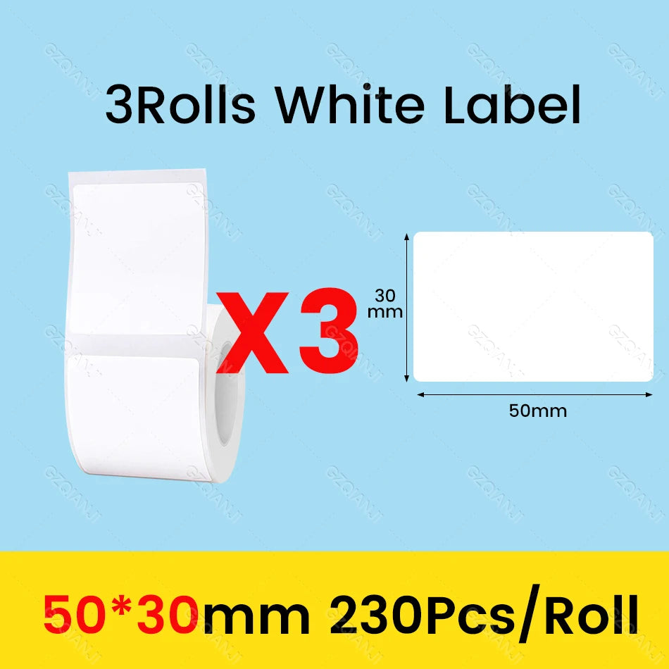 NiiMbot Label Rolls – Waterproof, Anti‑Oil, Tear‑Resistant White Stickers (3/5/10 Pack)