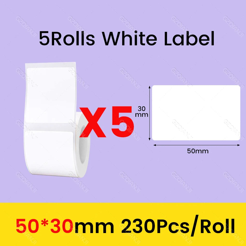 NiiMbot Label Rolls – Waterproof, Anti‑Oil, Tear‑Resistant White Stickers (3/5/10 Pack)