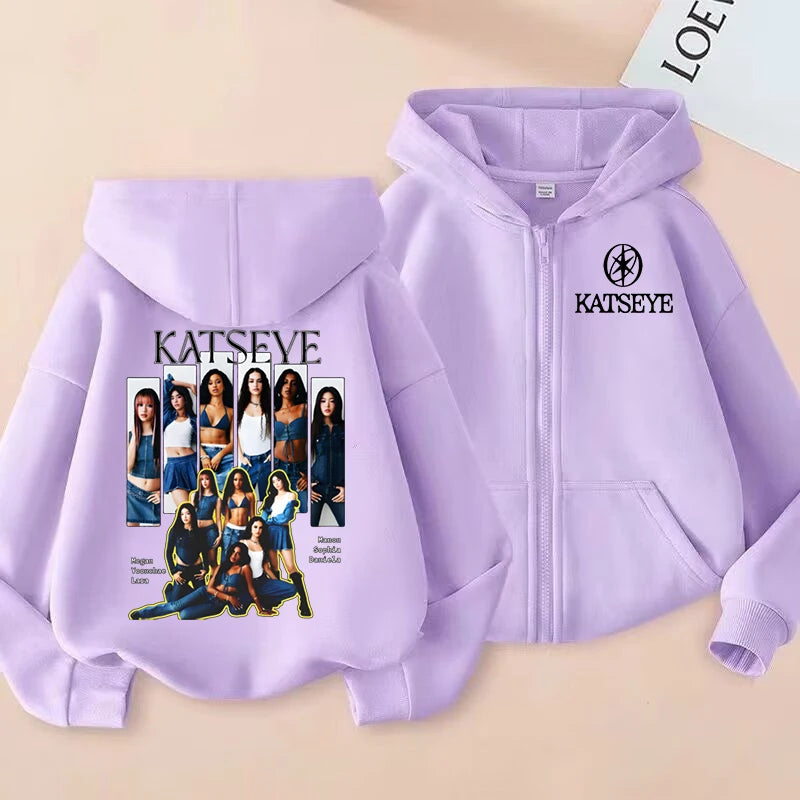 Kids KATSEYE Inspired Zip Hoodie – Soft Casual Jacket