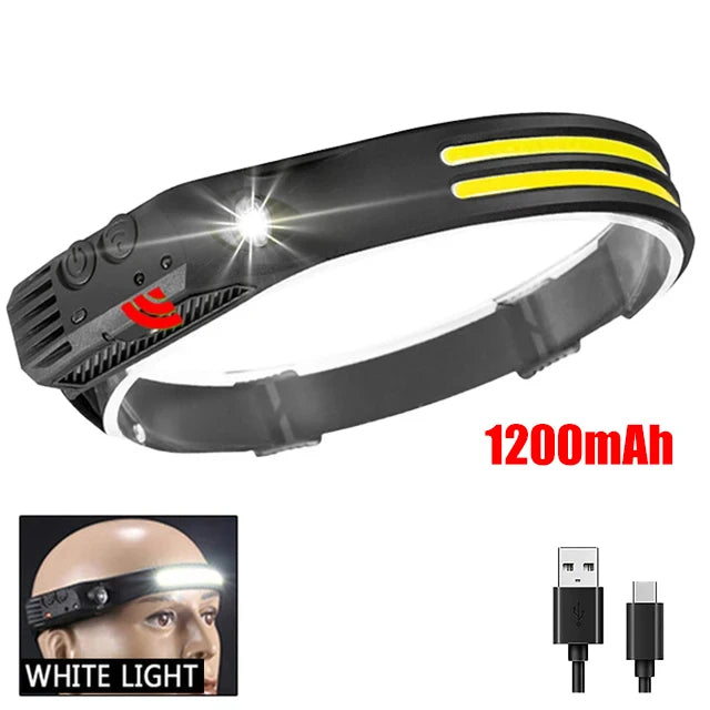 LED Headlamp Built-in Battery USB Rechargeable Flashlight Outdoor Camping Fishing Sensor beunik