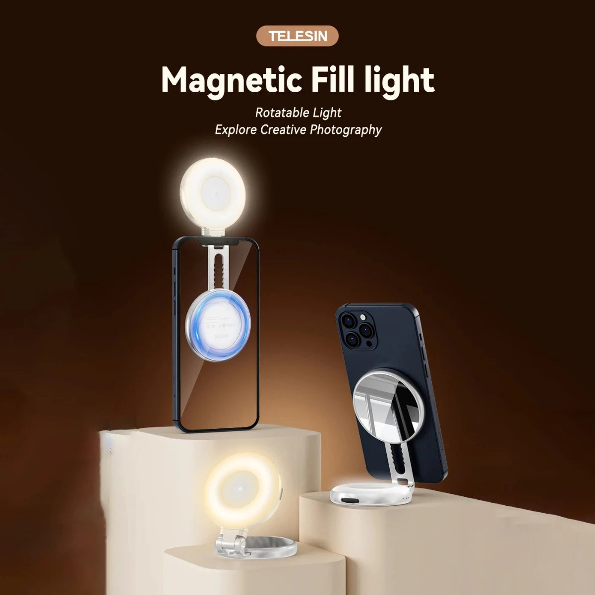 TELESIN Smartphone Magnetic Fill Light Mini Selfie Light 3 Modes Adjustable Brightness for Iphone XIAOMI HUAWEI SAMSUNG Phone