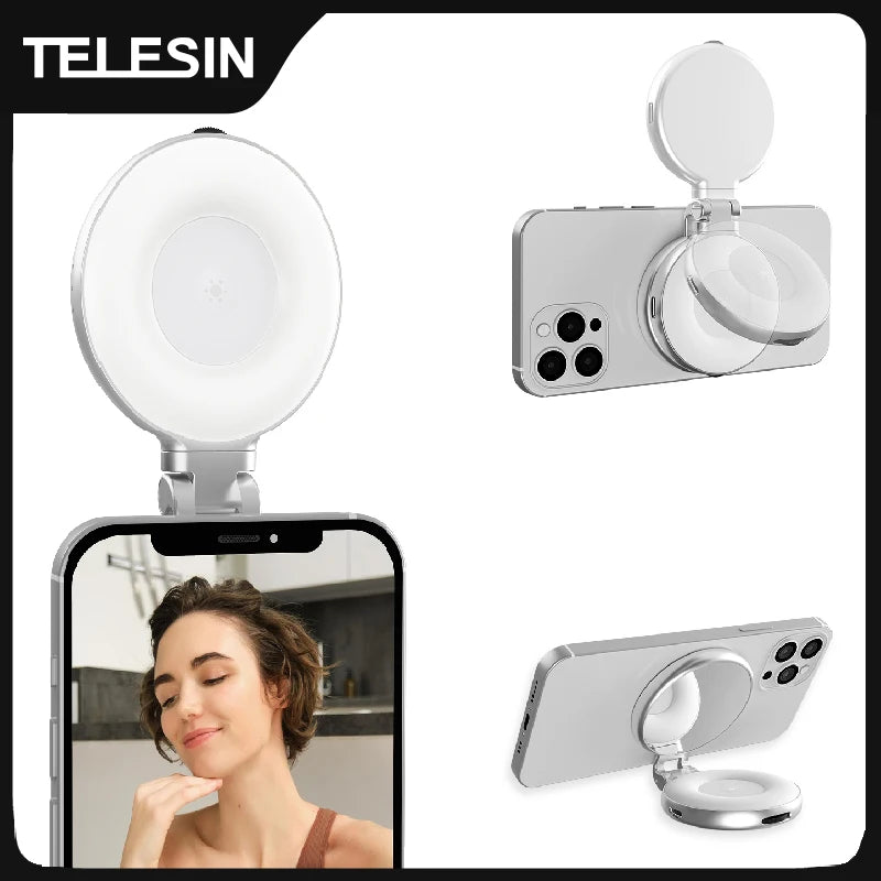 TELESIN Smartphone Magnetic Fill Light Mini Selfie Light 3 Modes Adjustable Brightness for Iphone XIAOMI HUAWEI SAMSUNG Phone