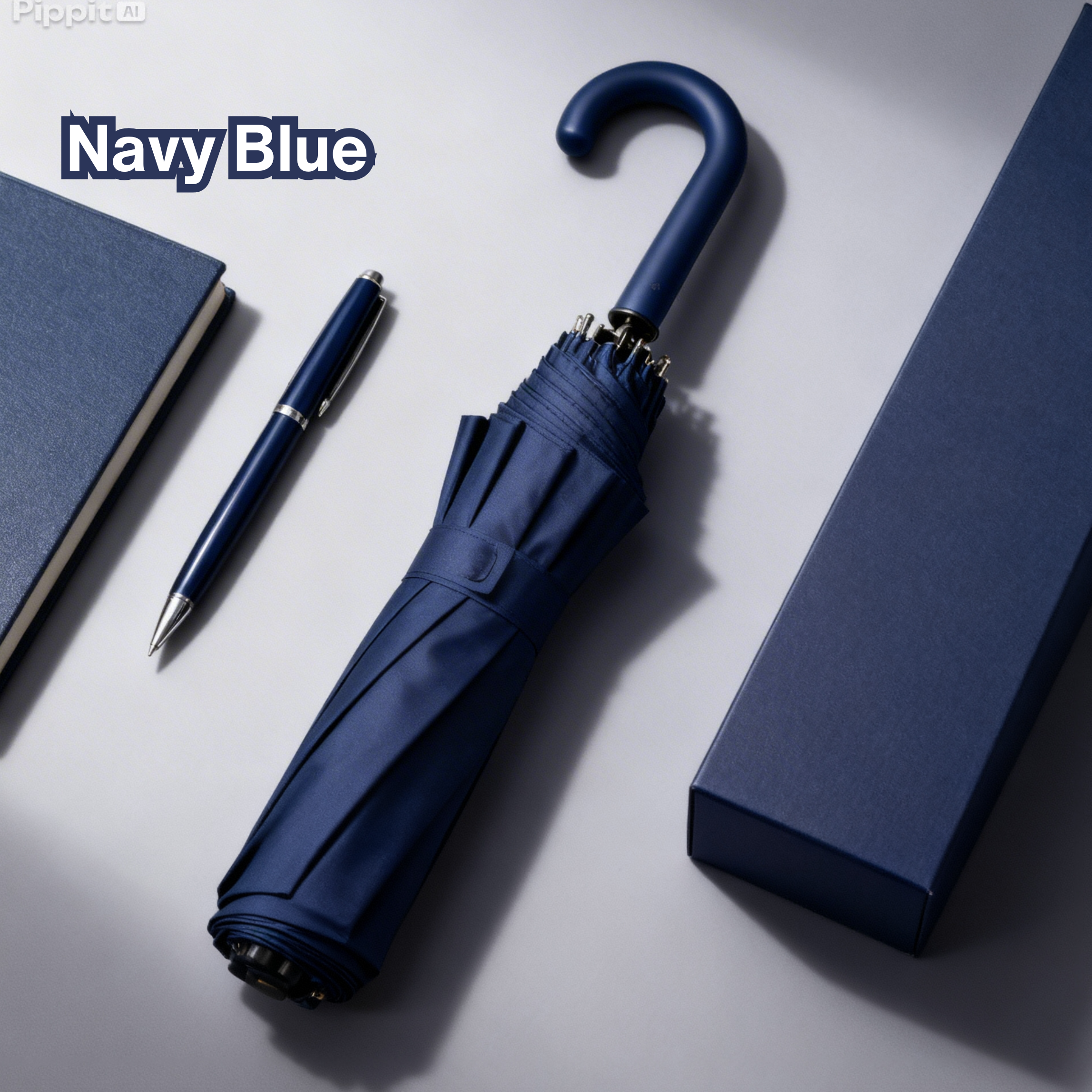 Windproof Clip‑On Travel Umbrella – Automatic Open/Close, Strong Wind Resistant - Navy Blue