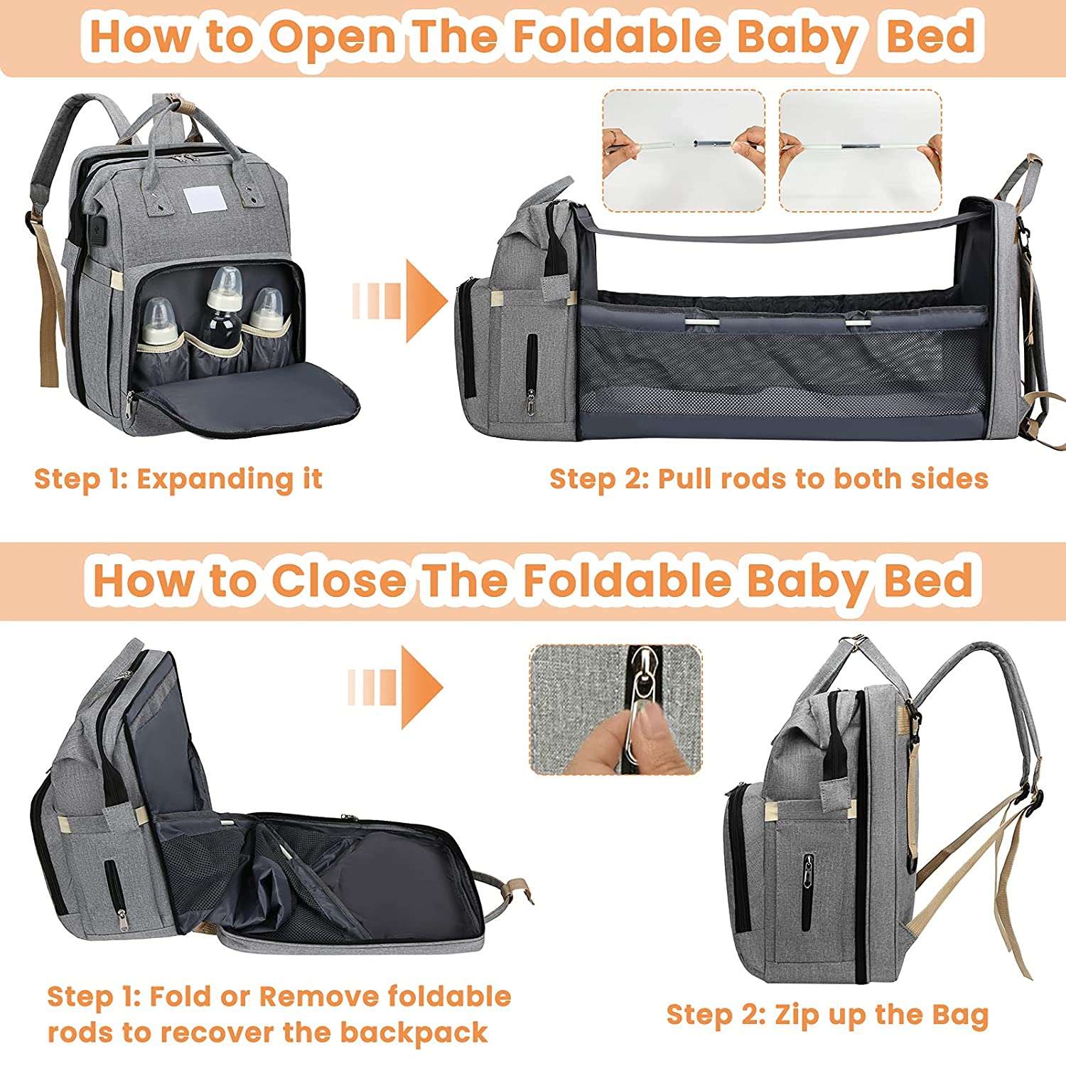 All in One Folding Baby Bed And Shoulder Parent Bag - beunik
