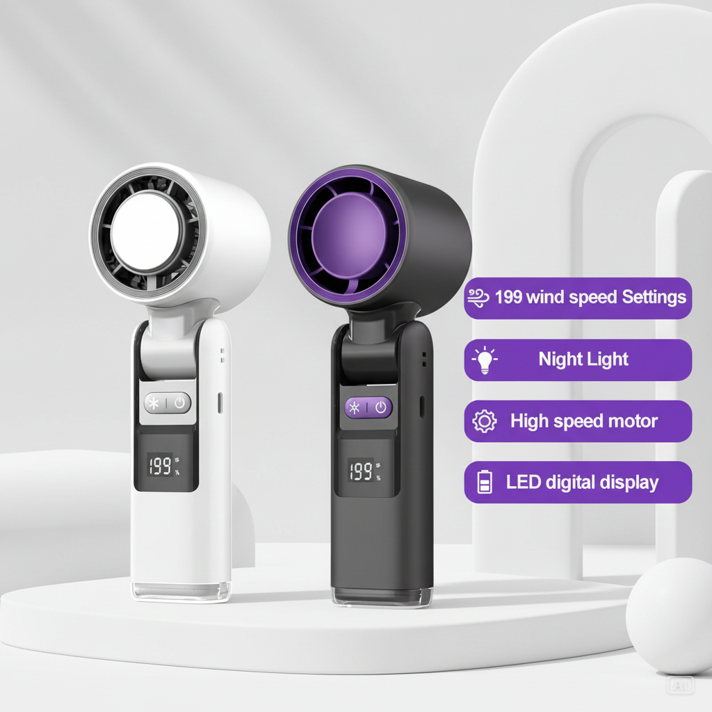 Bladeless Portable Turbo Fan – Foldable Design, Digital Display, 4000mAh Rechargeable.