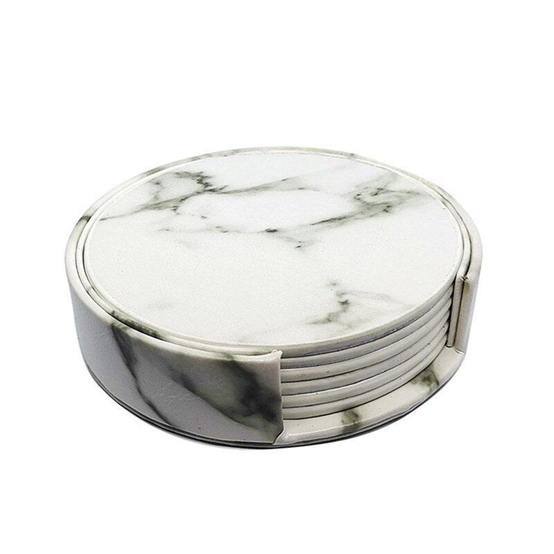 6PCS Hot Sale PU Leather Marble Coaster - beunik