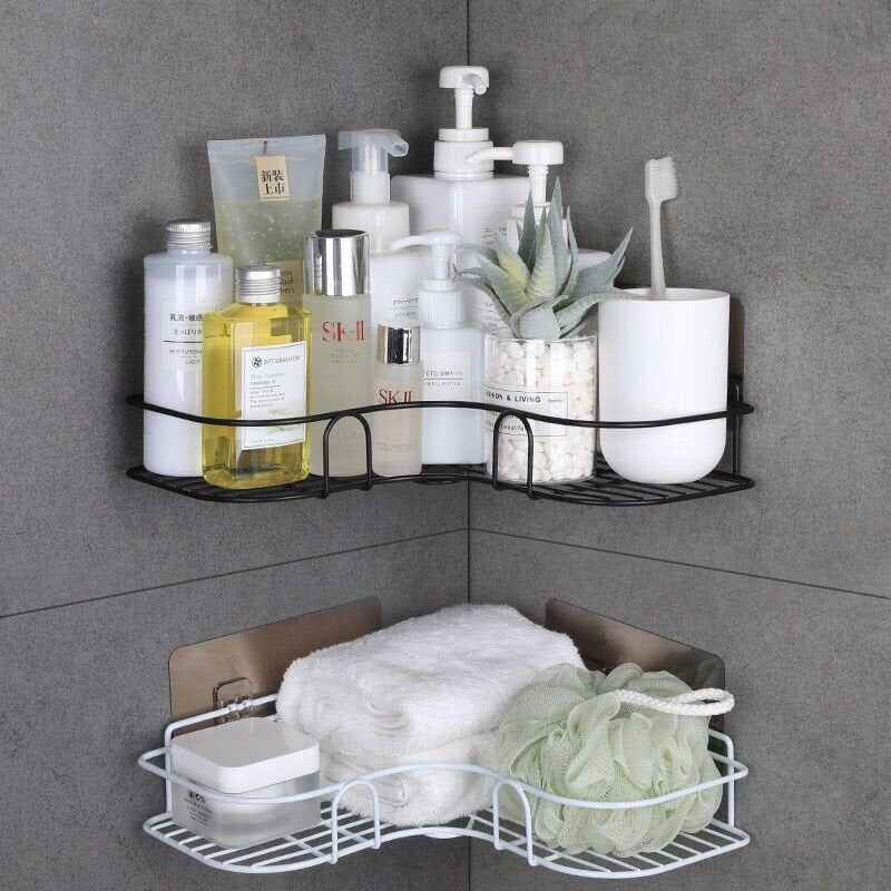 Bathroom Corner Grate Storage Shelves Wall Mounted - beunik