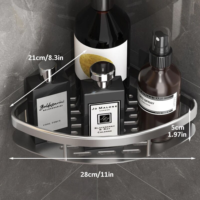 Bathroom Storage Rack No Drill Shelves Wall Mount Corner Shelf Shower Holder - beunik