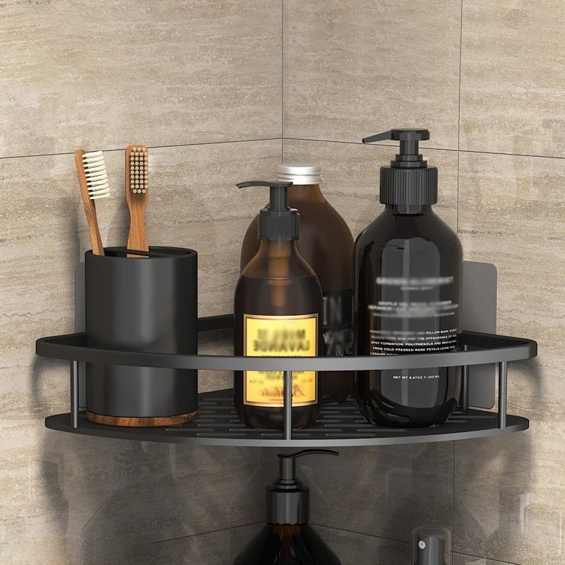 Bathroom Storage Rack No Drill Shelves Wall Mount Corner Shelf Shower Holder - beunik