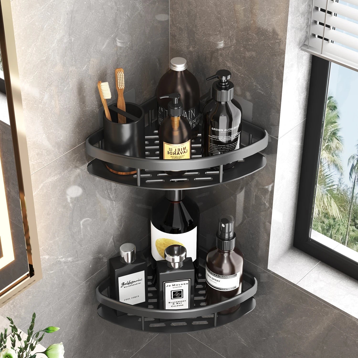 Bathroom Storage Rack No Drill Shelves Wall Mount Corner Shelf Shower Holder - beunik