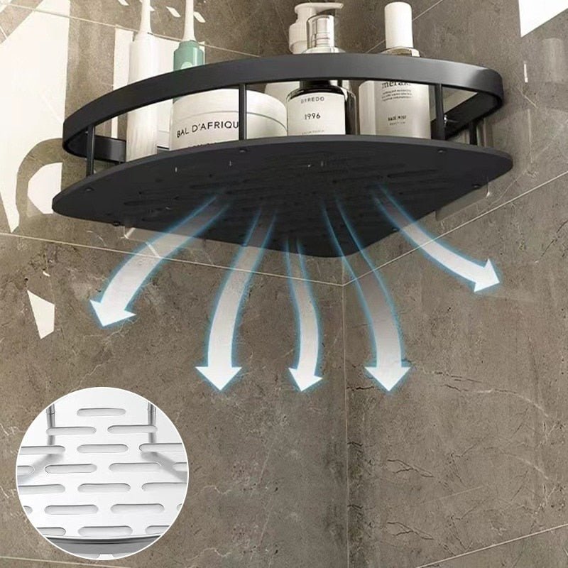 Bathroom Storage Rack No Drill Shelves Wall Mount Corner Shelf Shower Holder - beunik