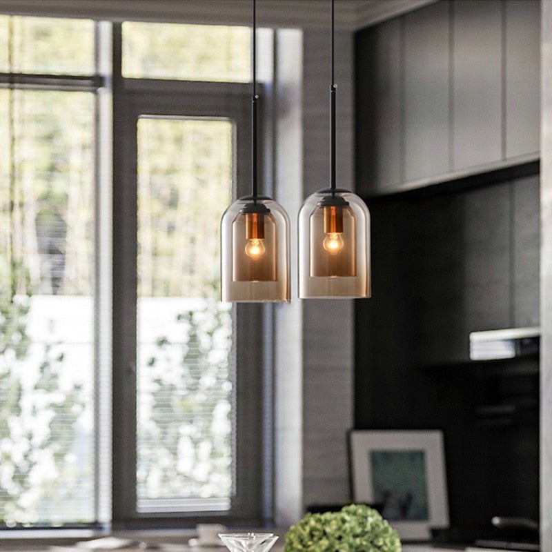 Nordic Pendant Light Postmodern Double Glass Hanglamp Fixtures - beunik