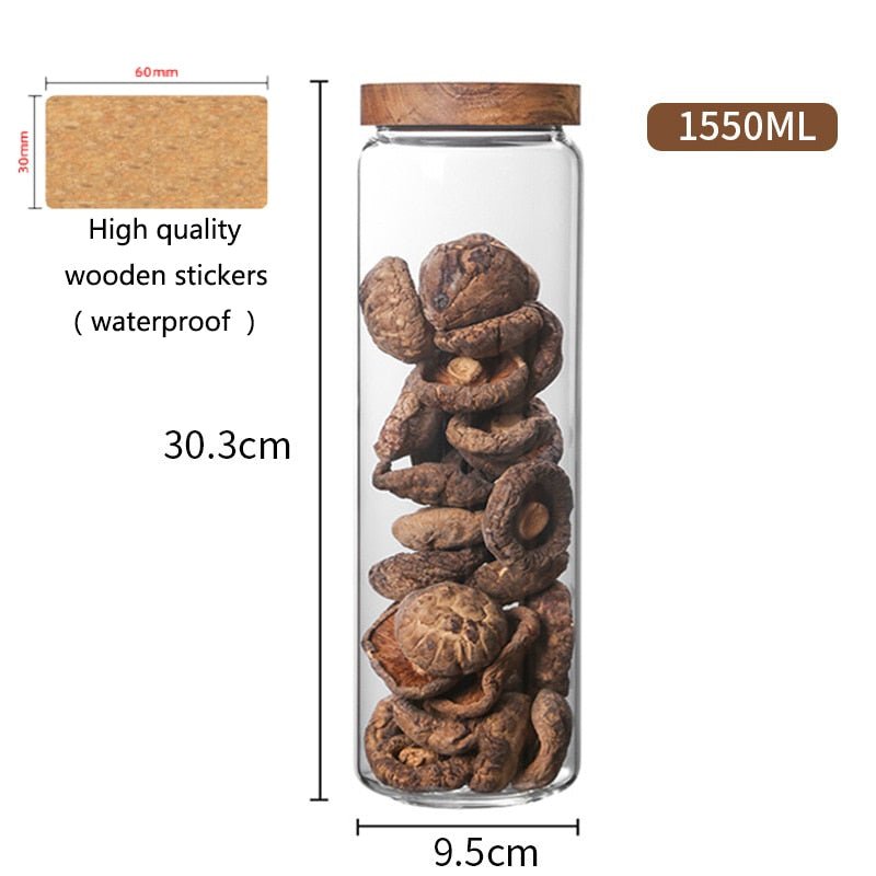 Wood Lid Organizer Glass Airtight Canister - beunik