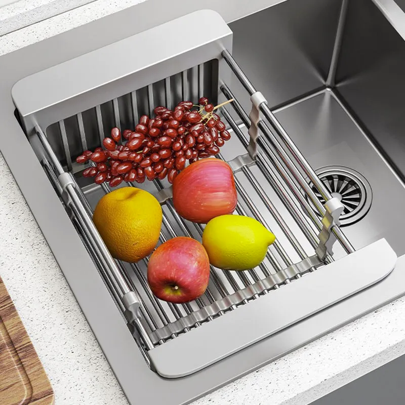 Wash with ease with our Folding Stainless Steel Sink Drain Rack Basket