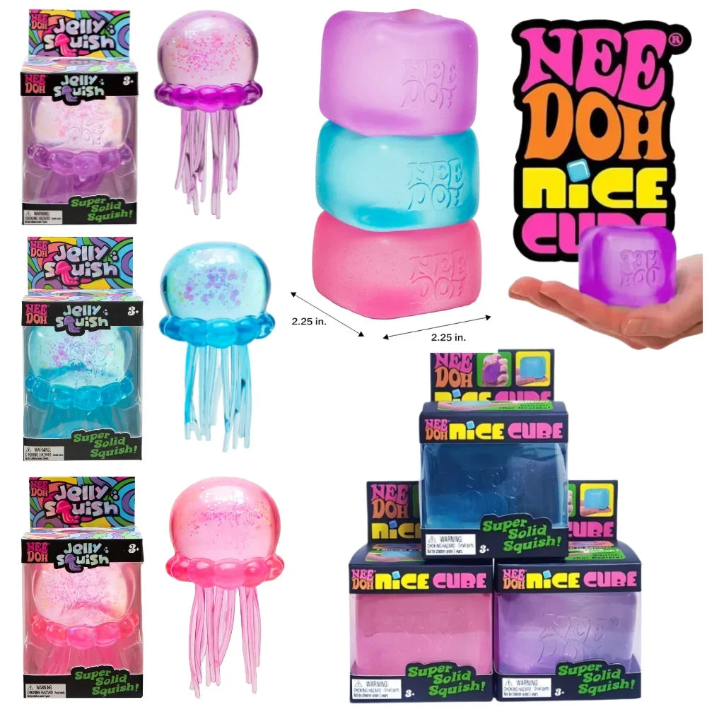 Nee Doh Jellyfish & Cube Squish Stress Toy beunik