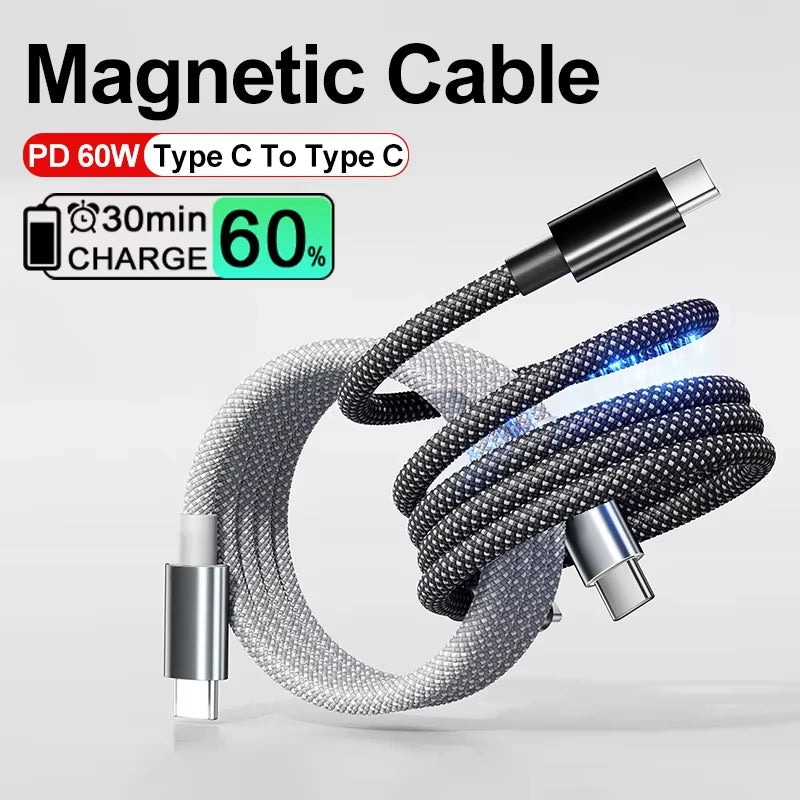 100W Magnetic Fast Charging Cable for iPhone  / Samsung  / iPad / MacBook (GREY)