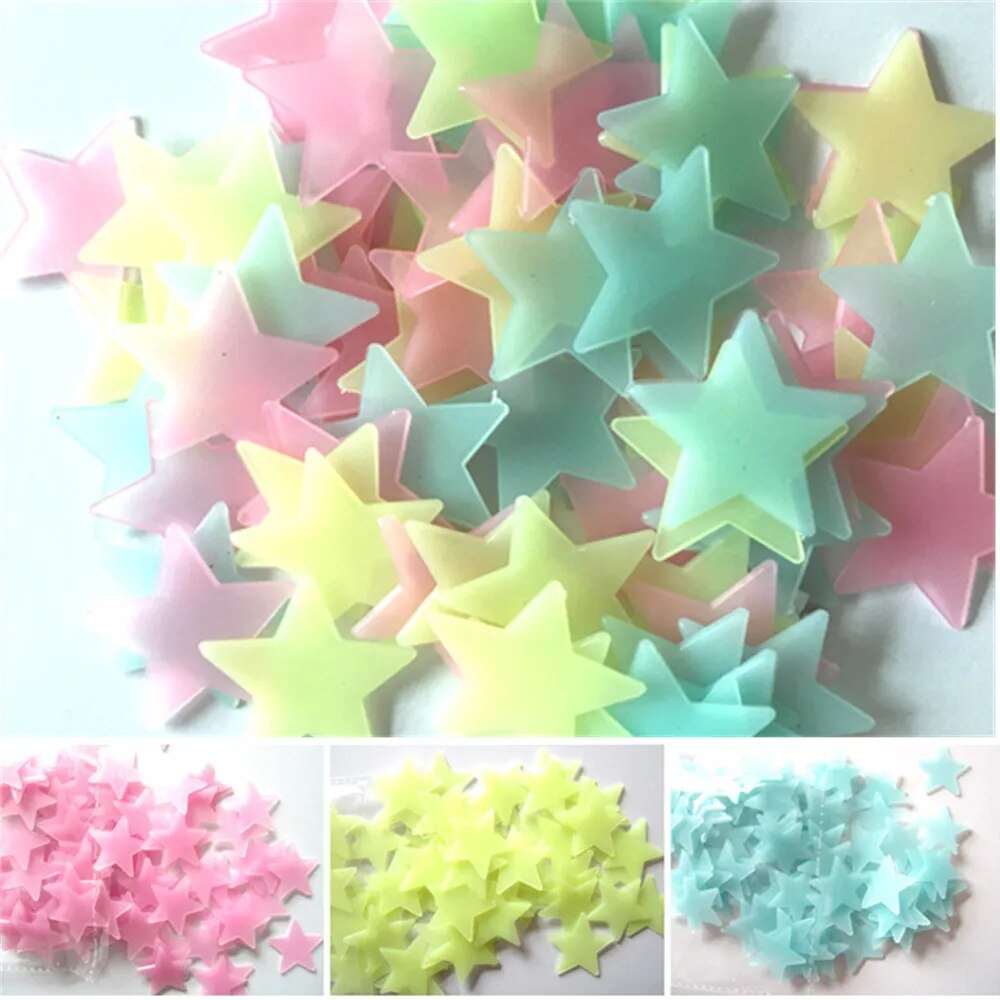 100pcs Fluorescent Glow in the Dark Stars Wall Stickers - beunik