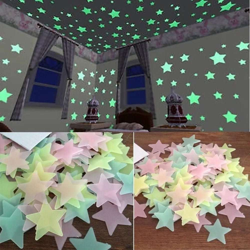 100pcs Fluorescent Glow in the Dark Stars Wall Stickers - beunik