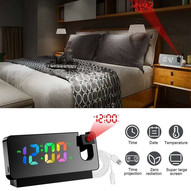 180° Rotation LED Digital Projection Alarm Clock USB - beunik