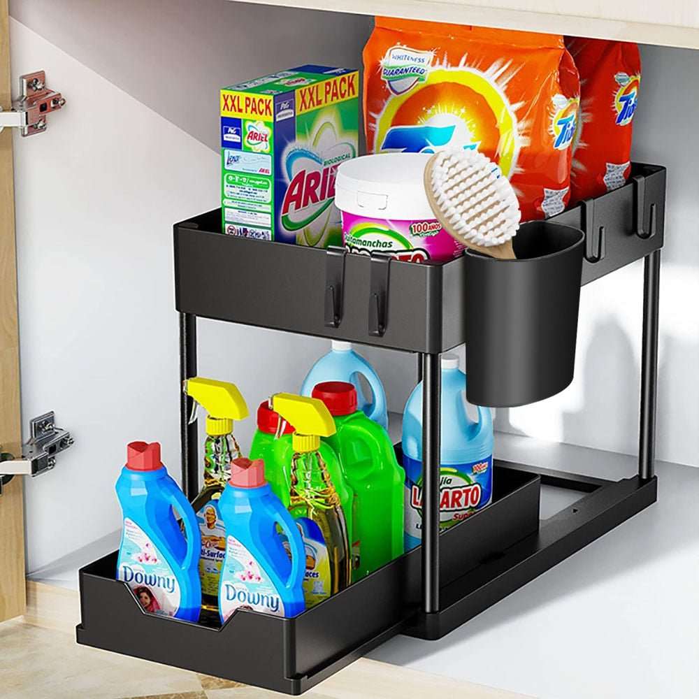 2 Tier Under Sink Organizer Sliding Cabinet Basket - beunik