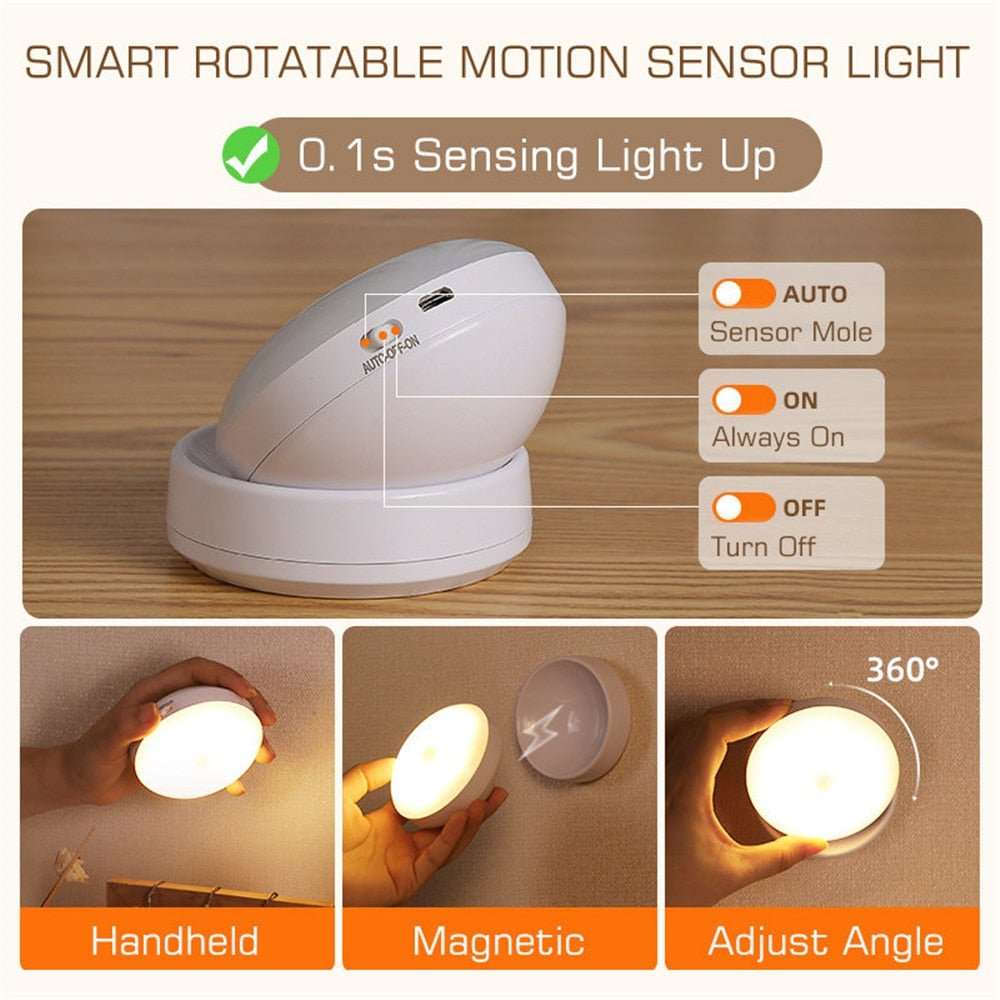 360 Rotated PIR Motion Sensor Rechargeable LED Night Light - beunik